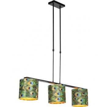 Lámpara colgante de terciopelo pavo real con interior dorado - Combi 3 Deluxe