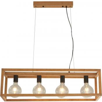 Lámpara colgante cuadrada Bamboo negra de madera natural con 4 bombillas E27, dimensiones de 25 cm