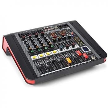 Power Dynamics PDM-M404A Mesa de mezclas 4 entradas para micrófono procesador multi-FX de 24 bits ecualizador por canal bluetooth reproductor USB y amplificador incorporado de 200W por canal