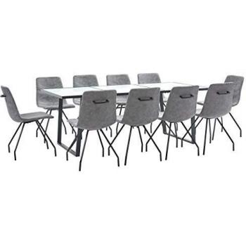 vidaXL Juego de Comedor 11 Piezas Cuero Sintético Mobiliario Hogar Decoración Casa Robusto Duradero Resistente Funcional Práctico Útil Gris Oscuro