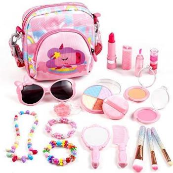 Auney Kit de Maquillaje Niñas, 18 Piezas de Juguete de Maquillaje Cosméticos Lavables, Regalo de Princesa para Niñas de 3 4 5 6 7 8 años