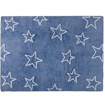 Happy Decor Kids -Alfombra Lavable Stars 100% Algodón Natural -Azul- 160x120 cm
