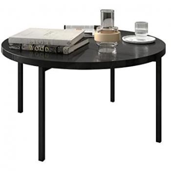 Mesa de café redonda Providence 178, aglomerado laminado negro brillante, diámetro 80cm, altura 45cm