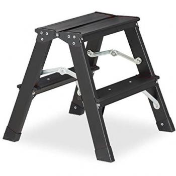 Escalera Plegable de Aluminio con 2 Peldaños, Soporta hasta 120 kg, Dimensiones 39 x 38 x 40 cm, Color Negro