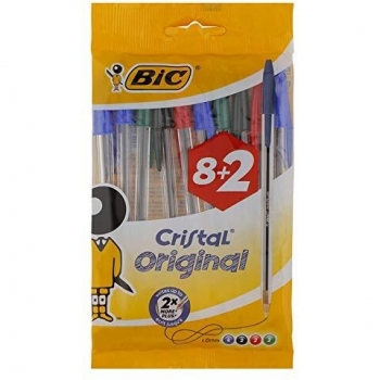 BIC Cristal Original Bolígrafos de Punta Media 1.0mm, Tinta a Base de Aceite, Colores Variados - Paquete de 10 unidades