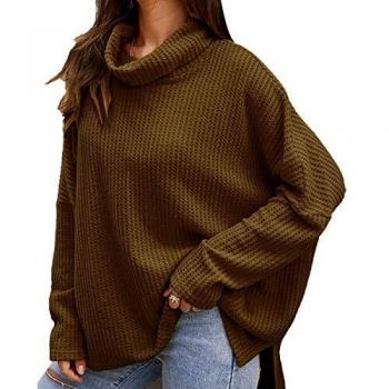 CNFIO Jersey Punto Mujer Invierno Cuello Alto Redondo Jerseys Camiseta Manga Larga Sueter Mujer Suelto Jerseys Basico Casual Sudadera Rebeca