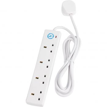 White 4-Outlet 13A Surge Protection Power Strip with 2m Cable