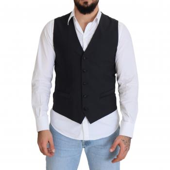 Dolce & Gabbana Black Wool Stretch Waistcoat Formal Vest - IT50 | L Classic Black Wool Stretch Waistcoat for Men