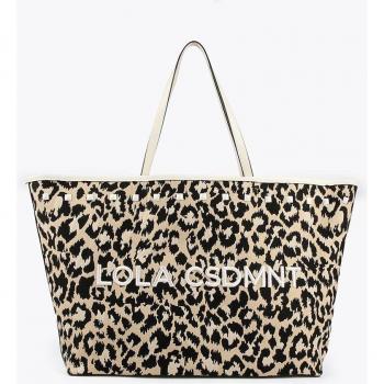 Bolso grande de loneta animal print bicolor