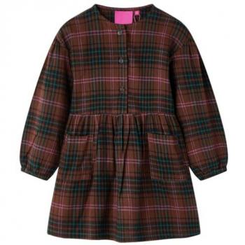 Vestido Infantil de Manga Larga Color Coñac con Escote Redondo 104