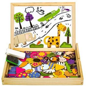 yoptote Puzzles Rompecabezas Magnéticos de Madera Juguete Educativo Tablero de Dibujo de Doble Cara para Niño Niña 3 Años 4 Años 5 Años - 123 Piezas