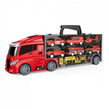 Camión portacoches de bomberos Tachan 666-09K con 5 coches y 4 complementos, juguetes para niños y niñas a partir de 3 años (Cpa ToyGroup. 757T00594)
