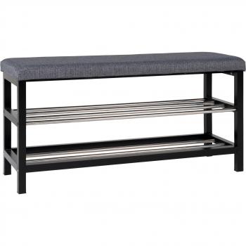Banco gris con cojín y 2 estantes, patas negras - 100x34x50 cm House Nordic Padova