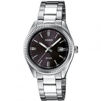 Reloj Casio LTP-1302PD-1A1VEG, tipo de producto: reloj de pulsera, características: diseño elegante con correa de acero inoxidable, esfera negra con índices plateados, resistencia al agua hasta