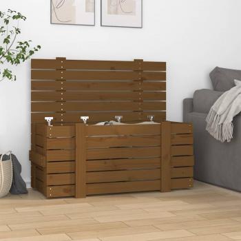 Caja de almacenaje de madera maciza de pino, color marrón miel, dimensiones 91x40,5x42 cm