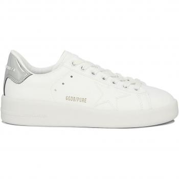 Golden Goose Women's Purestar Low Top Sneakers in White/Silver | Size 40 EU / 10 US | GWF00197F00522180185