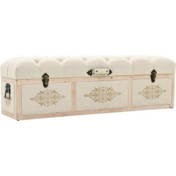 Banco de almacenaje madera maciza de abeto y tela 110 cm crema vidaXL