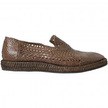 Dolce & Gabbana Brown Woven Leather Loafers Casual Shoes - EU45/US12