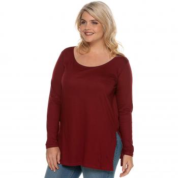 Camiseta Escote Redondeado y Manga Larga Mujer by Vencastyle - 015777,Rojo Granate,M