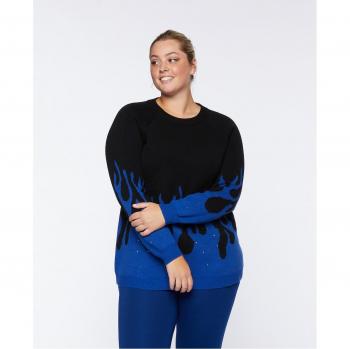 Jersey de mujer jacquard con diseño flameado y pedrería