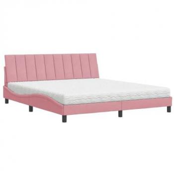 Cama con colchón terciopelo rosa 180x200 cm