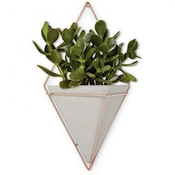 Umbra Trigg Hanging Planter Vase & Geometric Wall Decor Ceramic Container - Great For Succulent Plants