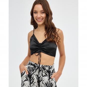 Top crop satinado de tirantes con escote de pico y fruncido frontal INSIDE