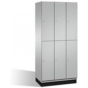 Armario de compartimentos Cambio C+P con barra perchero, 3 secciones, cuerpo y puertas en aluminio blanco, ancho 900 mm
