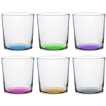UNISHOP Set de 6 Vasos de Agua de Colores Pastel, Vasos de Cristal Multicolor y Transparentes, Aptos para Lavavajillas