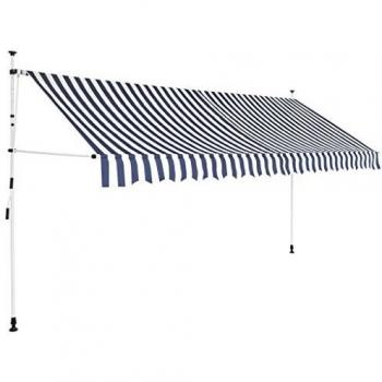 vidaXL Manual Retractable Awning 350 cm Blue and White Stripes