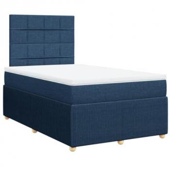 Cama box spring con colchón de muelles en tela azul 120x200 cm