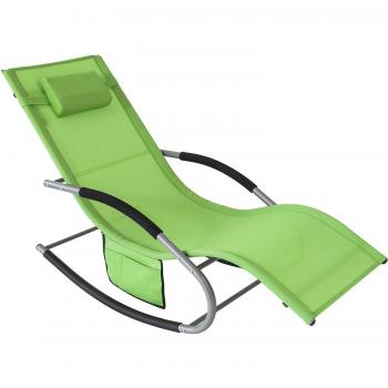 Tumbona Mecedora SoBuy con Almohada y Bolsillo Lateral, Estructura de Hierro, Malla Transpirable Teslin, Comodidad, Soporta hasta 150 kg, Color Verde