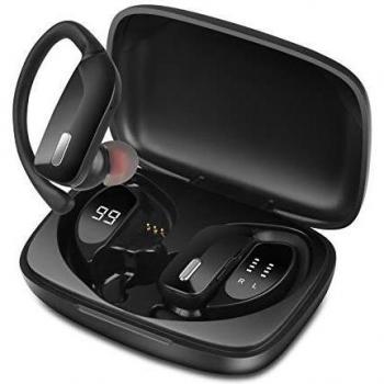 Sendowtek Auriculares Bluetooth TWS,Auriculares Deportivos Auriculares con Bajos Profundos para Llamadas en el oído, Resistentes al Agua con micrófono, Pantalla LED Inteligente, Negro