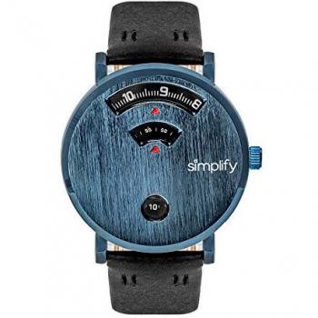 Simplify Unisex 7000 Black Genuine Leather Watch with Blue Accents - One Size
