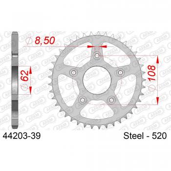 Corona de acero estándar AFAM 520 - 39 dientes para moto Cagiva Mito / Raptor 125