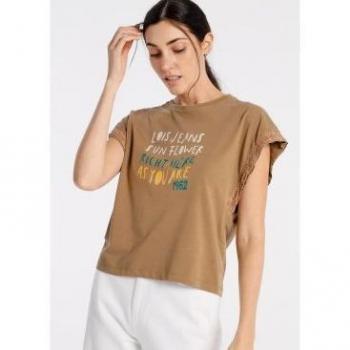 Top Cinta Mangas marrón de Lois Jeans con Detalle de Lazos en las Mangas