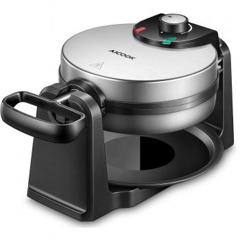 Gofrera Belga 1000W Aicook, Gofreras Electricas De Acero Inoxidable Con Control De Temperatura, Rotación De 180°, Placas Antiadherentes y Calefacción De Doble Cara y Bandeja De Goteo.