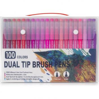 DAM Set 100 Rotuladores Color Doble Profesionales con Puntas Fina y Pincel Acuarelable