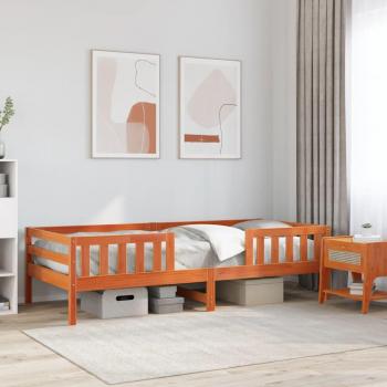 Cama sin colchón de madera maciza de pino marrón cera 90x200 cm