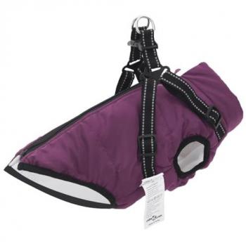 Abrigo para perro con arnés impermeable reflectante XL morado