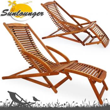 Set de 2 Tumbonas de Jardín en Madera de Acacia con Cojín Incluido, Plegables y Ergonómicas