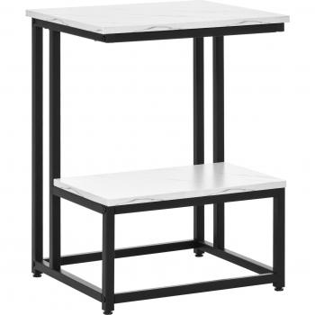 HOMCOM Mesa Auxiliar de Salón con 2 Estantes, Superficie de Imitación Mármol, Estructura de Acero, Estilo Moderno, 45x40x61.5 cm,