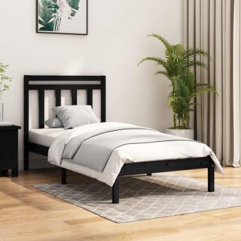 Estructura de cama individual de madera maciza negra 75x190 cm
