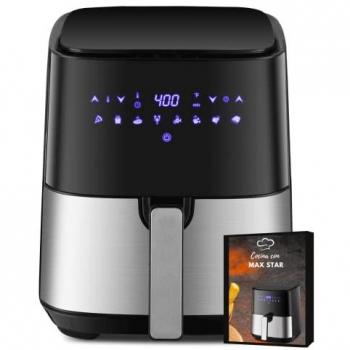 Freidora de Aire Max Star 5L Acero Inoxidable 1450W Digital Táctil Dietética con 8 Funciones Preestablecidas y Libro de Recetas GRATIS