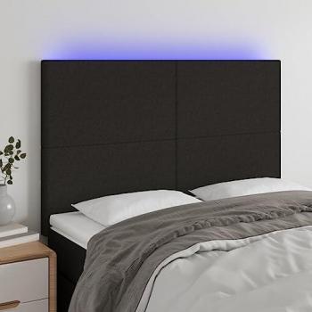 Cabecero con luces LED tapizado en tela negra, dimensiones 144x5x118/128 cm, para cama de matrimonio, mueble de dormitorio