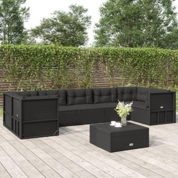7-Piece Black Poly Rattan Garden Lounge Set with Cushions