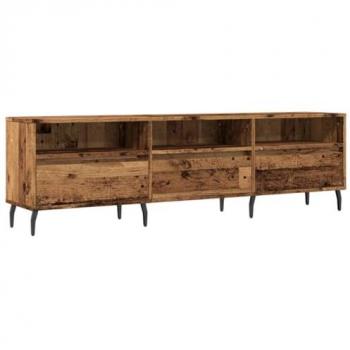 Mueble de TV de madera de ingeniería envejecida 150x30x44,5 cm con patas de hierro y 6 compartimentos para sala de estar/dormitorio