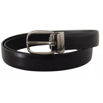 Dolce & Gabbana Black Grosgrain Leather Silver Logo Buckle Belt - 100 cm / 40 Inches