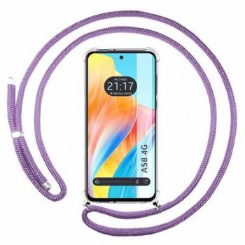 Funda Colgante Transparente para Oppo A58 4G con Cordón Morado