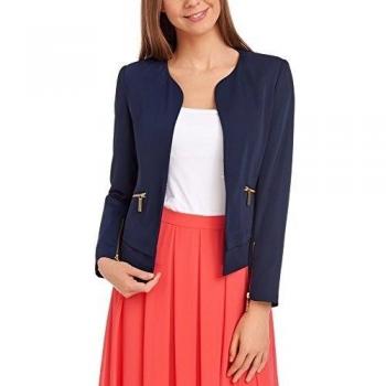 oodji Collection Mujer Chaqueta con Corchete y Cremalleras Decorativas, Azul, ES 38 / S